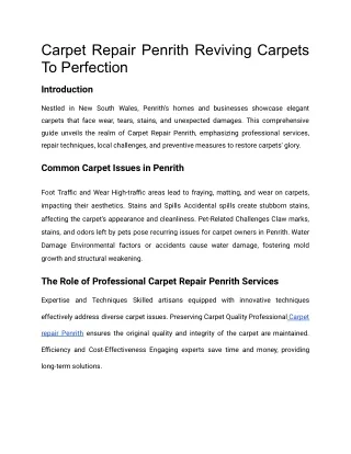 Carpet Repair Penrith Reviving Carpets To Perfection
