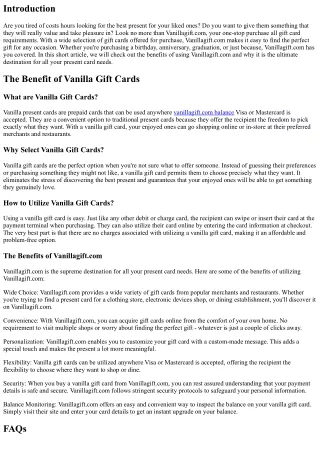 Vanillagift.com: Your One-Stop Purchase All Present Card Needs