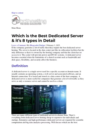 Best dedicated server and it’s 8 types