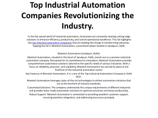 Top Industrial Automation Companies Revolutionizing the Industry.
