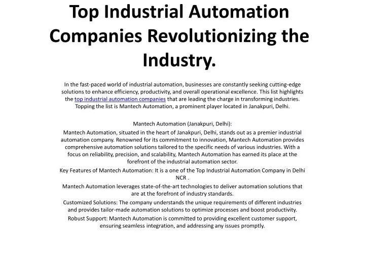 top industrial automation companies revolutionizing the industry