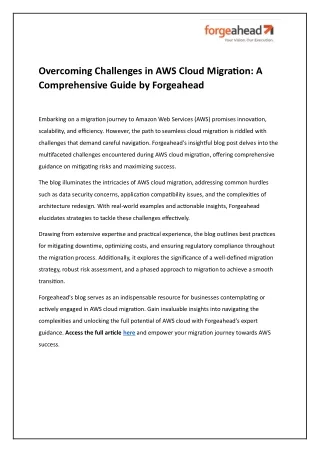 Navigating Challenges in AWS Cloud Migration: A Comprehensive Guide by Forgeahea