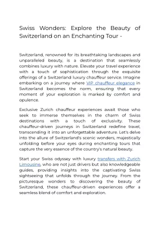 Swiss Wonders_ Explore the Beauty of Switzerland on an Enchanting Tour