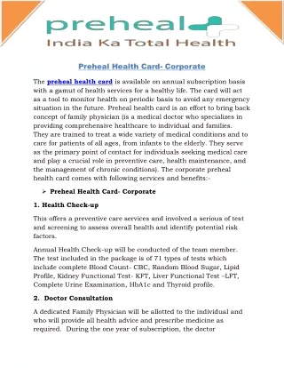 Preheal- India ka Total Health |Buy Corporate Health Card