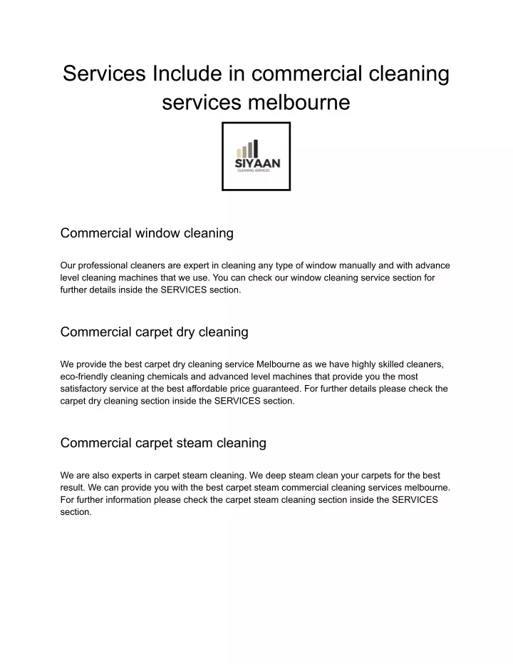 services include in commercial cleaning services