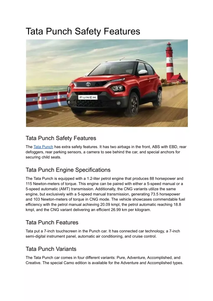 tata punch safety features