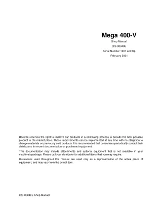 Daewoo Doosan Mega 400-V Wheel Loader Service Repair Manual (Serial Number 1001 and Up)