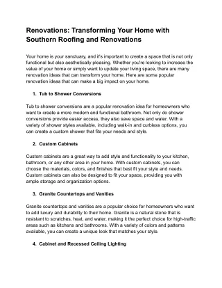 Renovations_ Transforming Your Home with Southern Roofing and Renovations