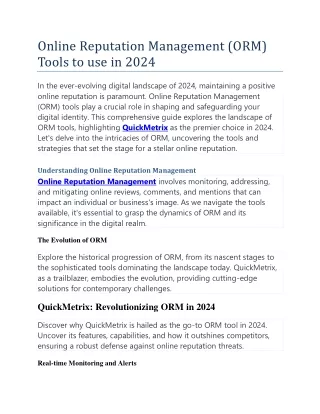 Online Reputation Management (ORM) Tools to use in 2024