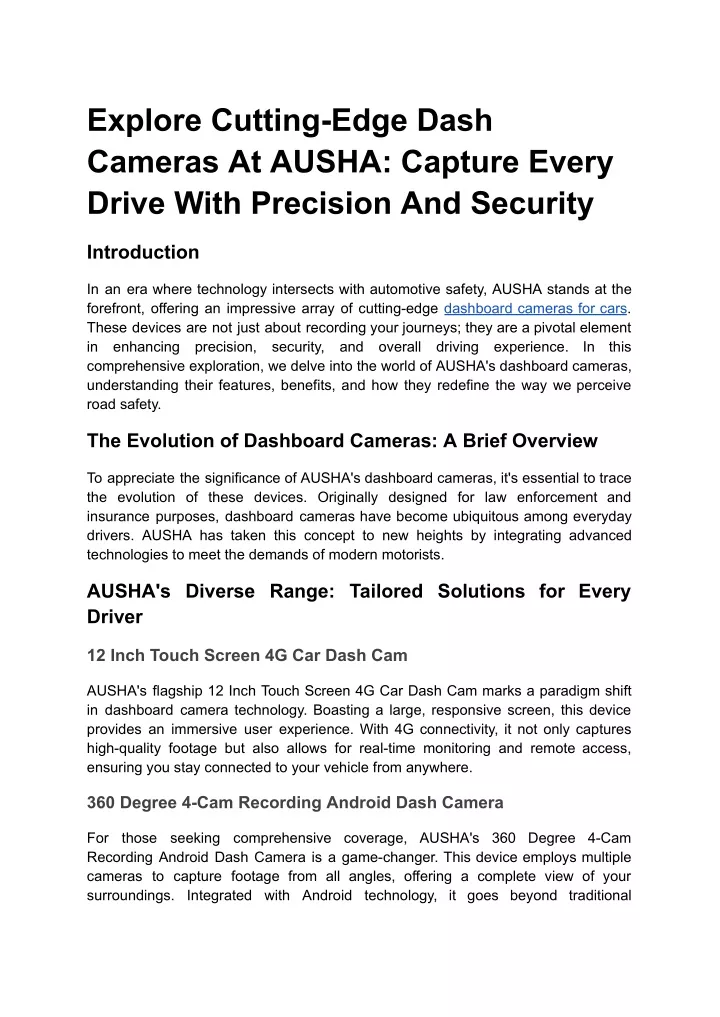 explore cutting edge dash cameras at ausha