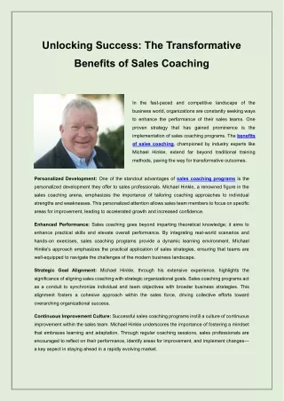 Unlocking Success - The Transformative Benefits of Sales Coaching