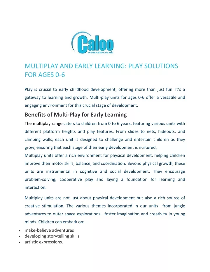multiplay and early learning play solutions