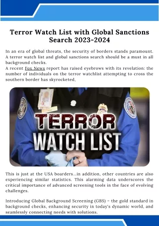 Terror Watch List with Global Sanctions Search 2023-2024