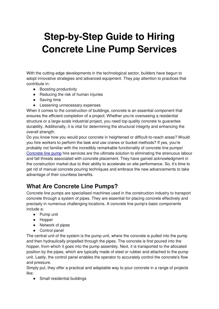 step by step guide to hiring concrete line pump