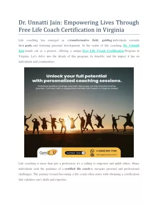 Free Life Coach Certification - Dr  Unnatti Jain