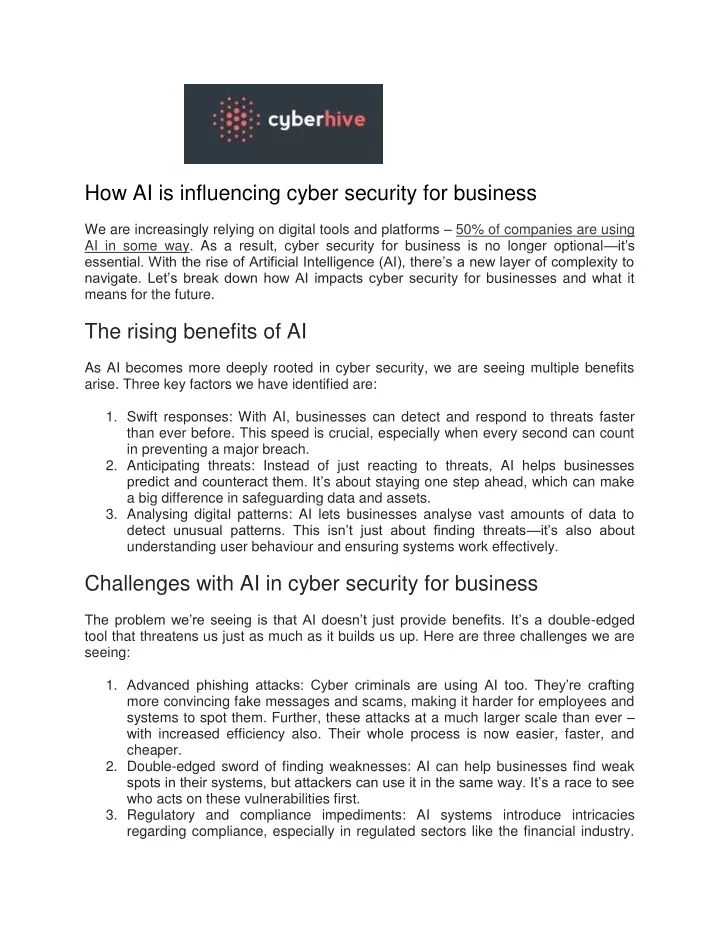 how ai is influencing cyber security for business