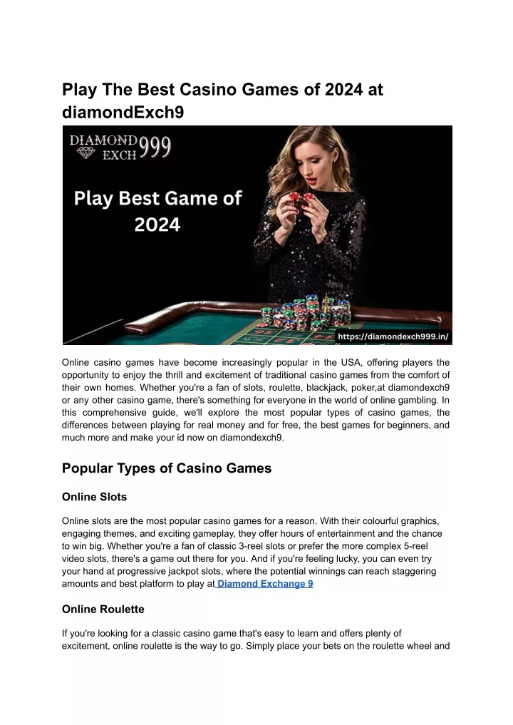 play the best casino games of 2024 at diamondexch9