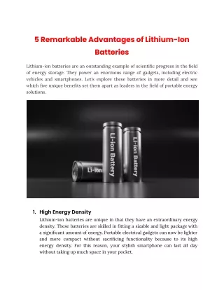 5 Remarkable Advantages of Lithium-Ion Batteries