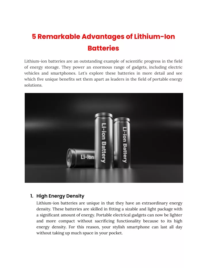 5 remarkable advantages of lithium ion batteries