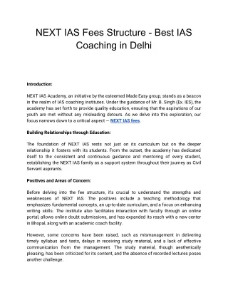 NEXT IAS Fees Structure - Best IAS Coaching in Delhi