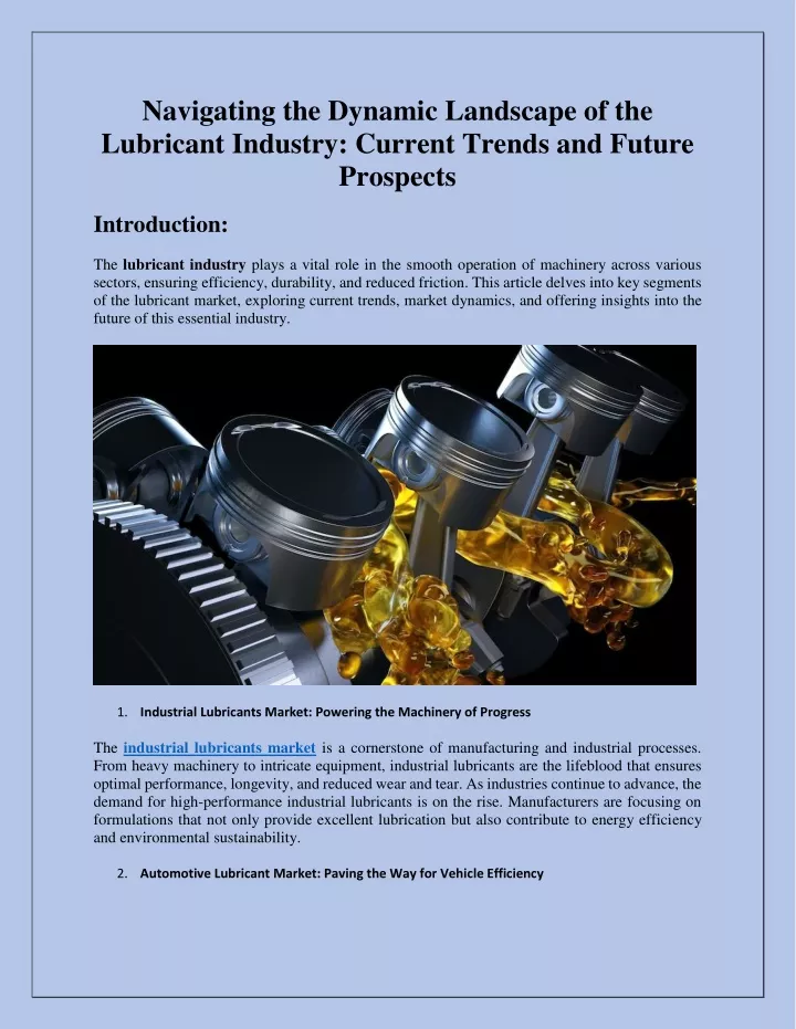 navigating the dynamic landscape of the lubricant