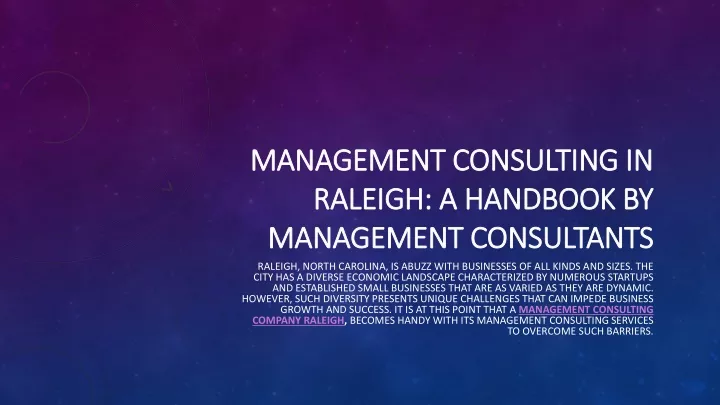 management consulting in raleigh a handbook by management consultants