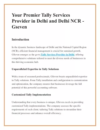 Your Premier Tally Services Provider in Delhi and Delhi NCR