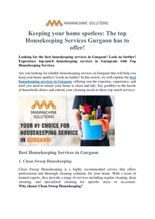 Top Housekeeping Services in Gurgaon