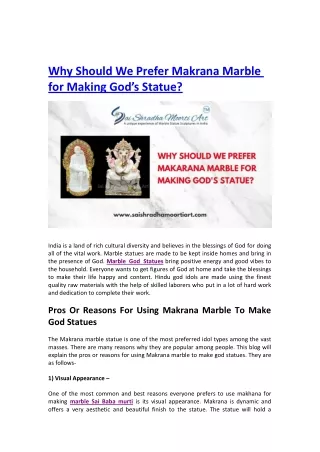 Why Should We Prefer Makrana Marble for Making God’s Statue