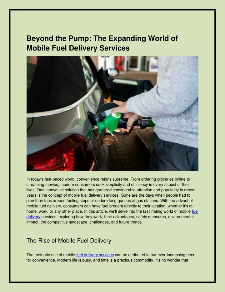 PPT - Beyond the Pump: The Expanding World of Mobile Fuel Delivery Services PowerPoint 