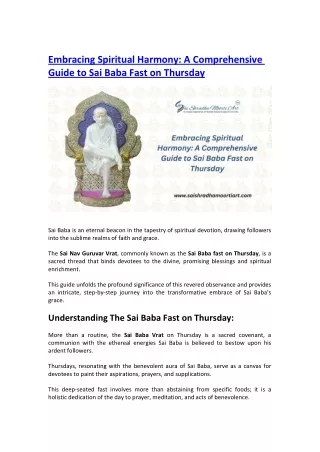 Embracing Spiritual Harmony-A Comprеhеnsivе Guidе to Sai Baba Fast on Thursday