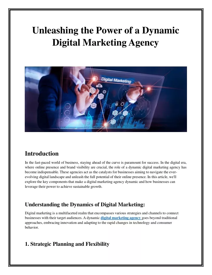 unleashing the power of a dynamic digital marketing agency