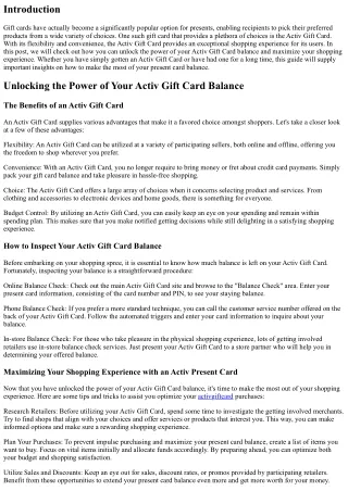 Unlocking the Power of Your Activ Gift Card Balance: How to Maximize Your Shoppi