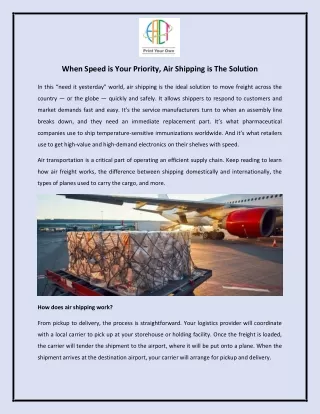 When Speed is Your Priority, Air Shipping is The Solution