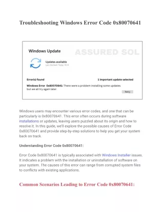 troubleshooting windows error code 0x80070641