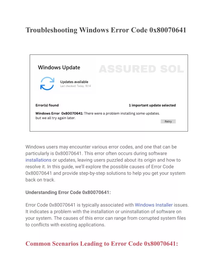 troubleshooting windows error code 0x80070641