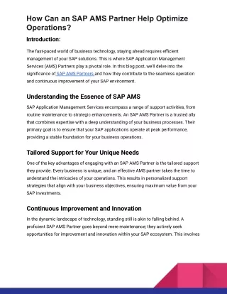how can an sap ams partner help optimize