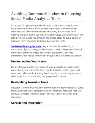 Avoiding Common Mistakes in Choosing Social Media Analytics Tools