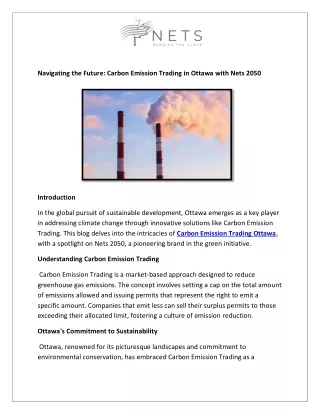 Navigating the Future: Carbon Emission Trading in Ottawa with Nets 2050