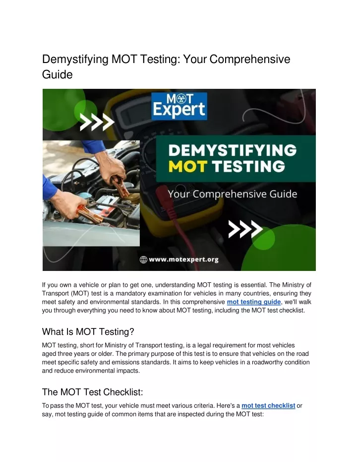 demystifying mot testing your comprehensive guide