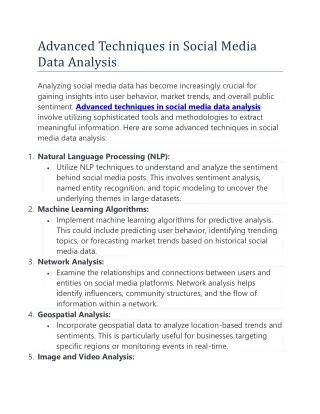 Advanced Techniques in Social Media Data Analysis