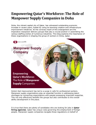 Empowering Qatar's Workforce: The Role of Manpower Supply Companies in Doha