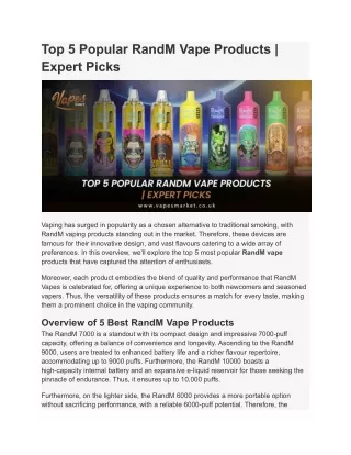 Top 5 Popular RandM Vape Products | Expert Picks