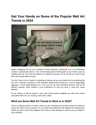 Get Your Hands on Some of the Popular Wall Art Trends in 2024