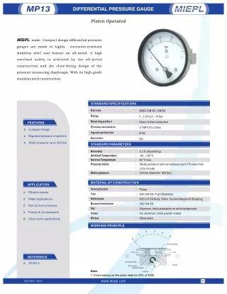 MP13 Differential Pressure Gauge - Piston Operated | Miepl