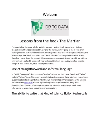 Lessons from the book The Martian