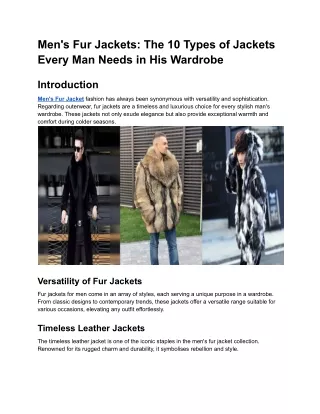 Men's Fur Jackets_ The 10 Types of Jackets Every Man Needs in His Wardrobe 2024