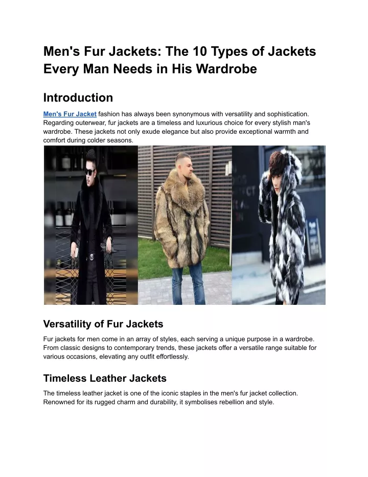 men s fur jackets the 10 types of jackets every