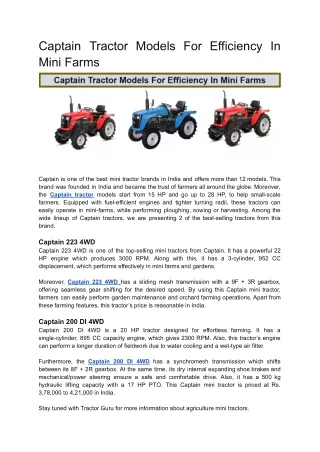captain tractor models for efficiency in mini
