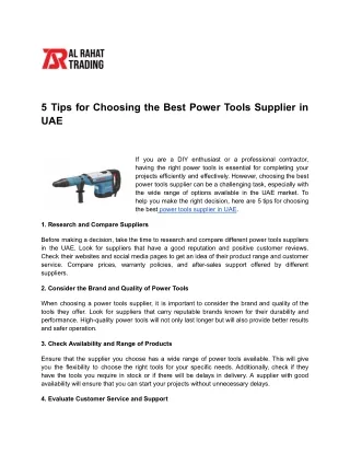 5 Tips for Choosing the Best Power Tools Supplier in UAE